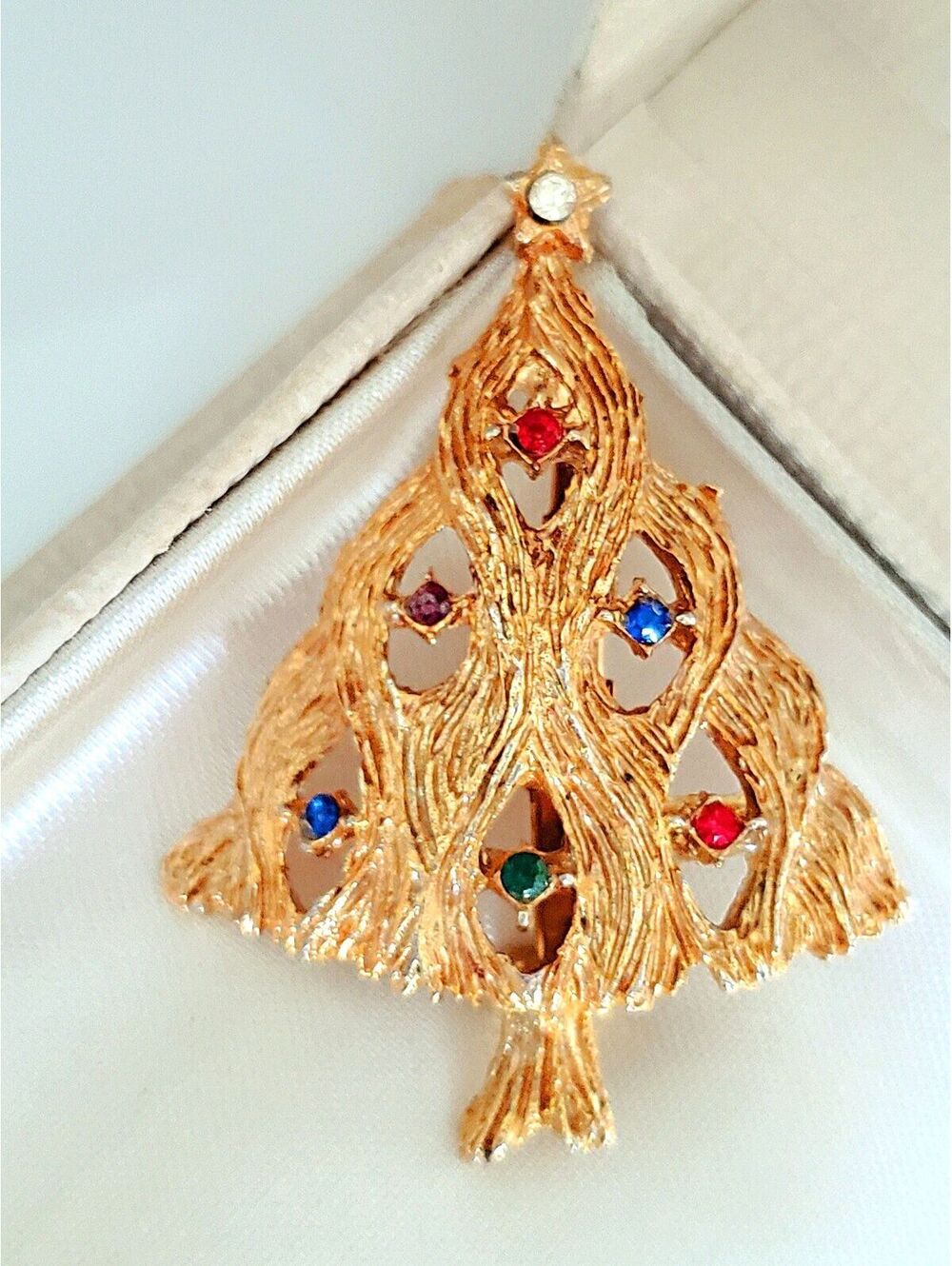 Vintage Multi-color Rhinestone Gold-brushed Brooch
